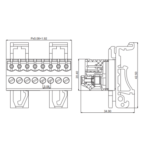 Pitch de 5,08 mm Fil enfichable à borne de fil Borlier DIN Rail DIN Type XK2EDG-UVK-5.08 mm